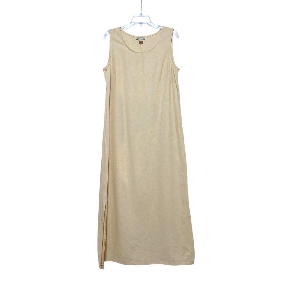 VTG Studio Ease Linen Blend Maxi Dress 14 Lagenlook Butter Yellow Cream Neutral